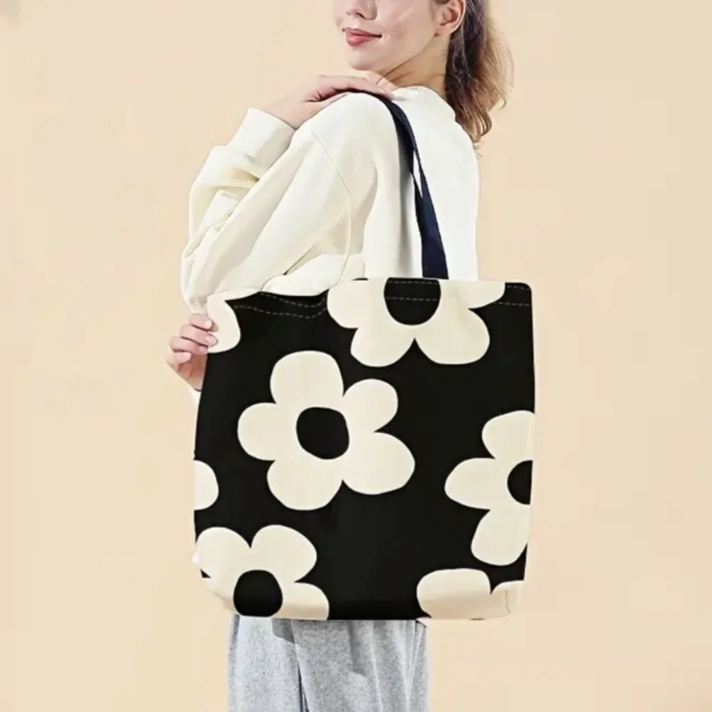 Beach Bag Large Carryall Tote Bags Purse Black White Floral Waterproof Totes - Picture 3 of 8